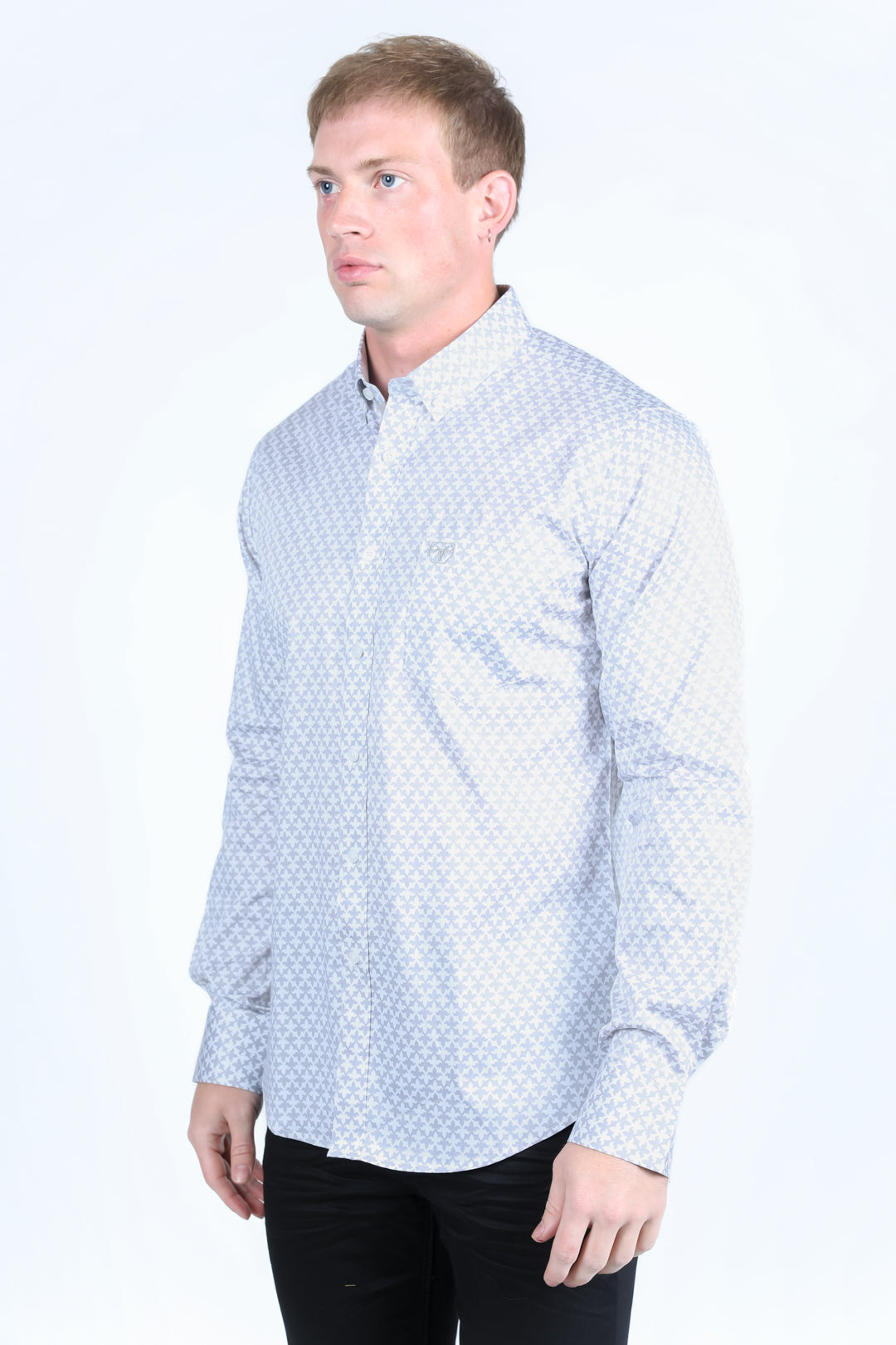 Mens Satin Cotton/Spandex Modern Fit Long Sleeve Beige Shirt