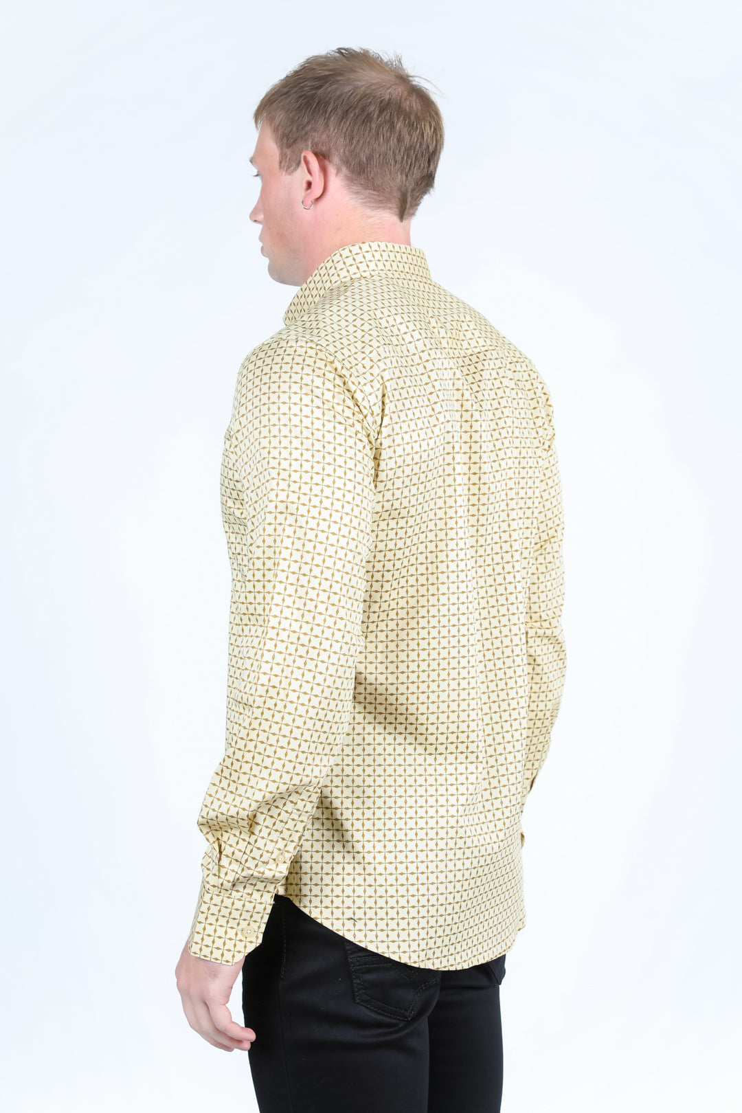 Mens Satin Cotton/Spandex Modern Fit Long Sleeve Shirt - Beige
