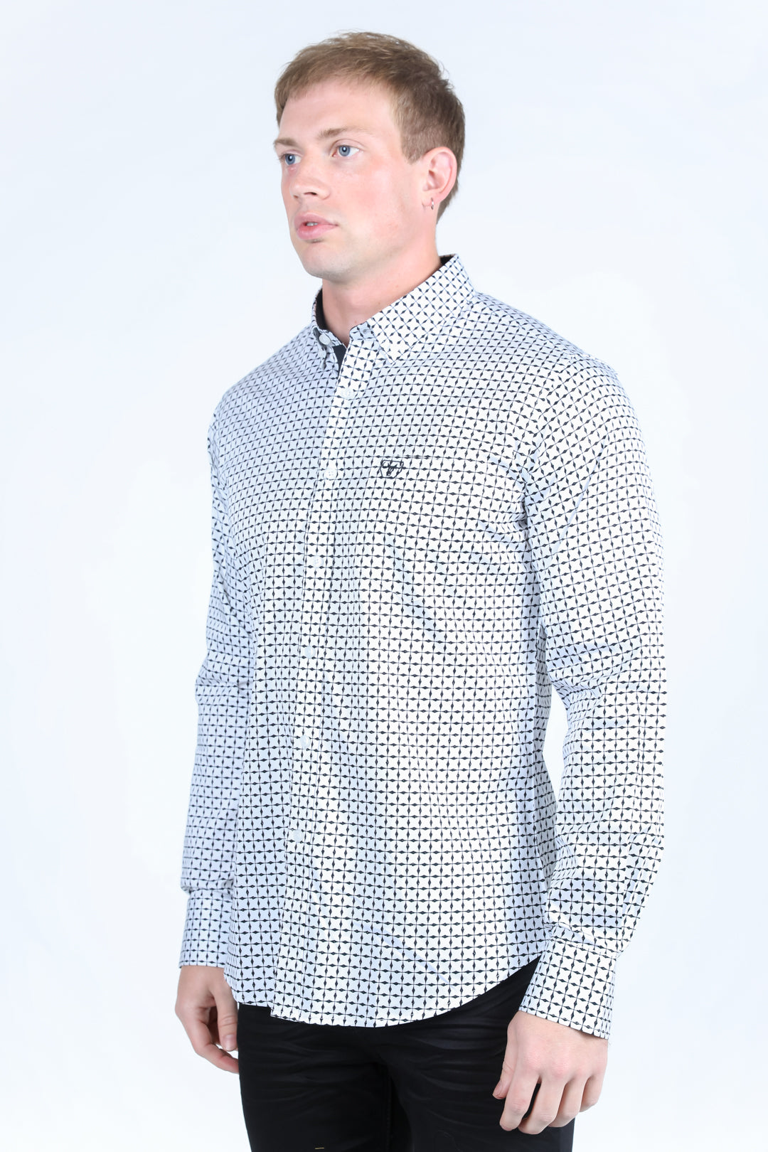 Mens Satin Cotton/Spandex Modern Fit Long Sleeve Shirt - White