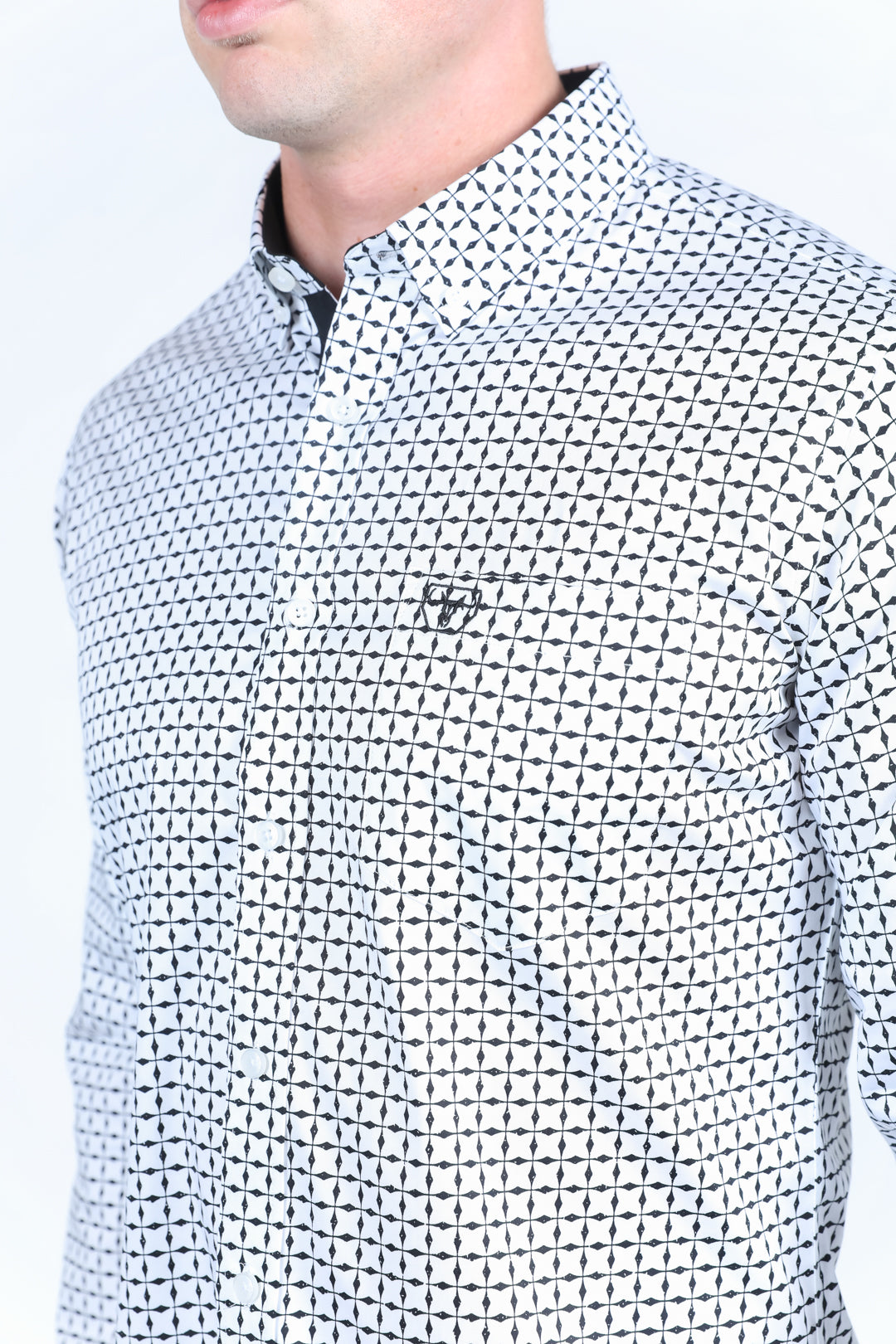 Mens Satin Cotton/Spandex Modern Fit Long Sleeve Shirt - White