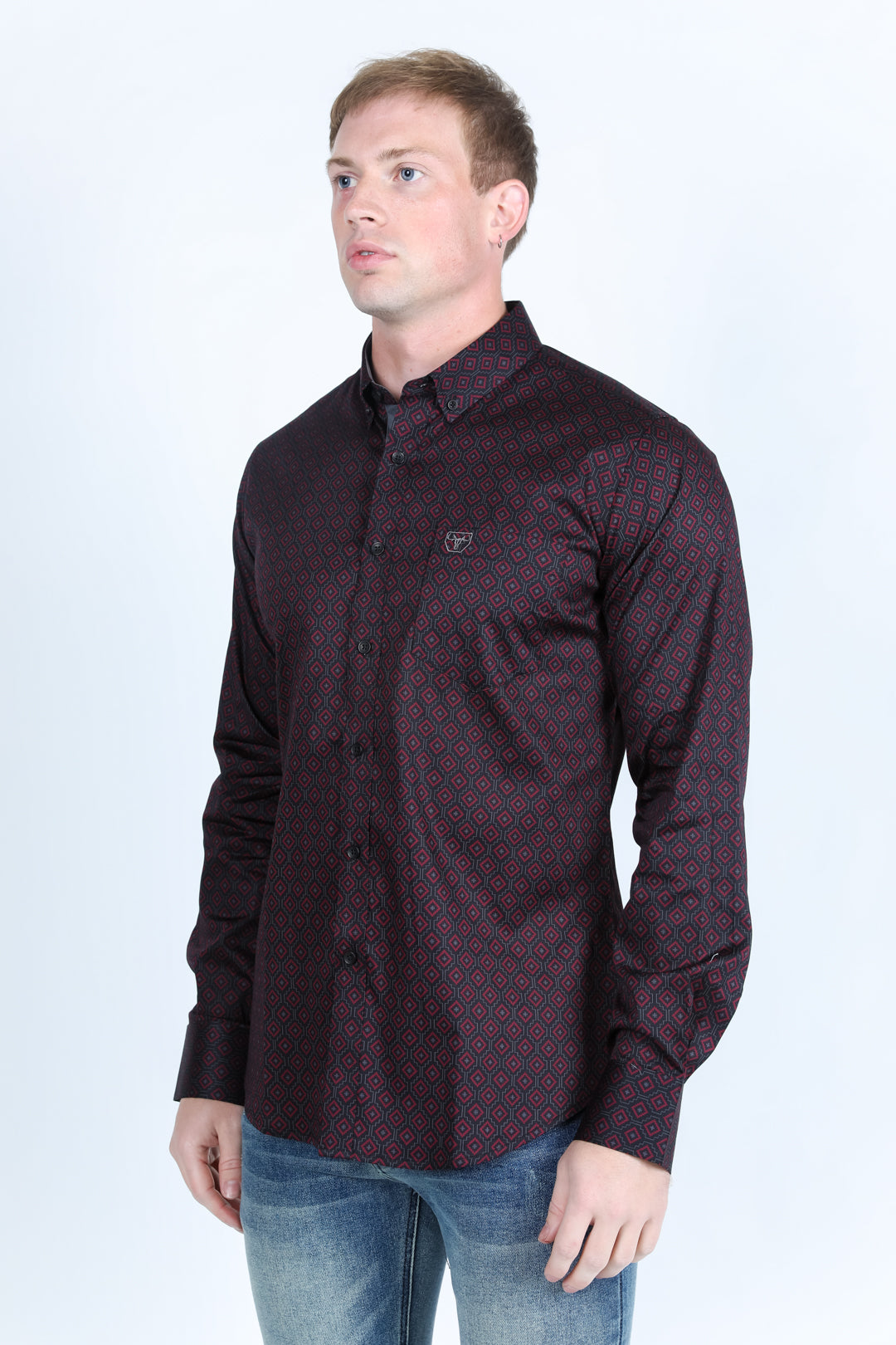 Mens Satin Cotton/Spandex Modern Fit Long Sleeve Shirt - Black