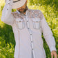 Mens Vintage Washed 2-tone Embroidery Modern Fit Stretch Shirt