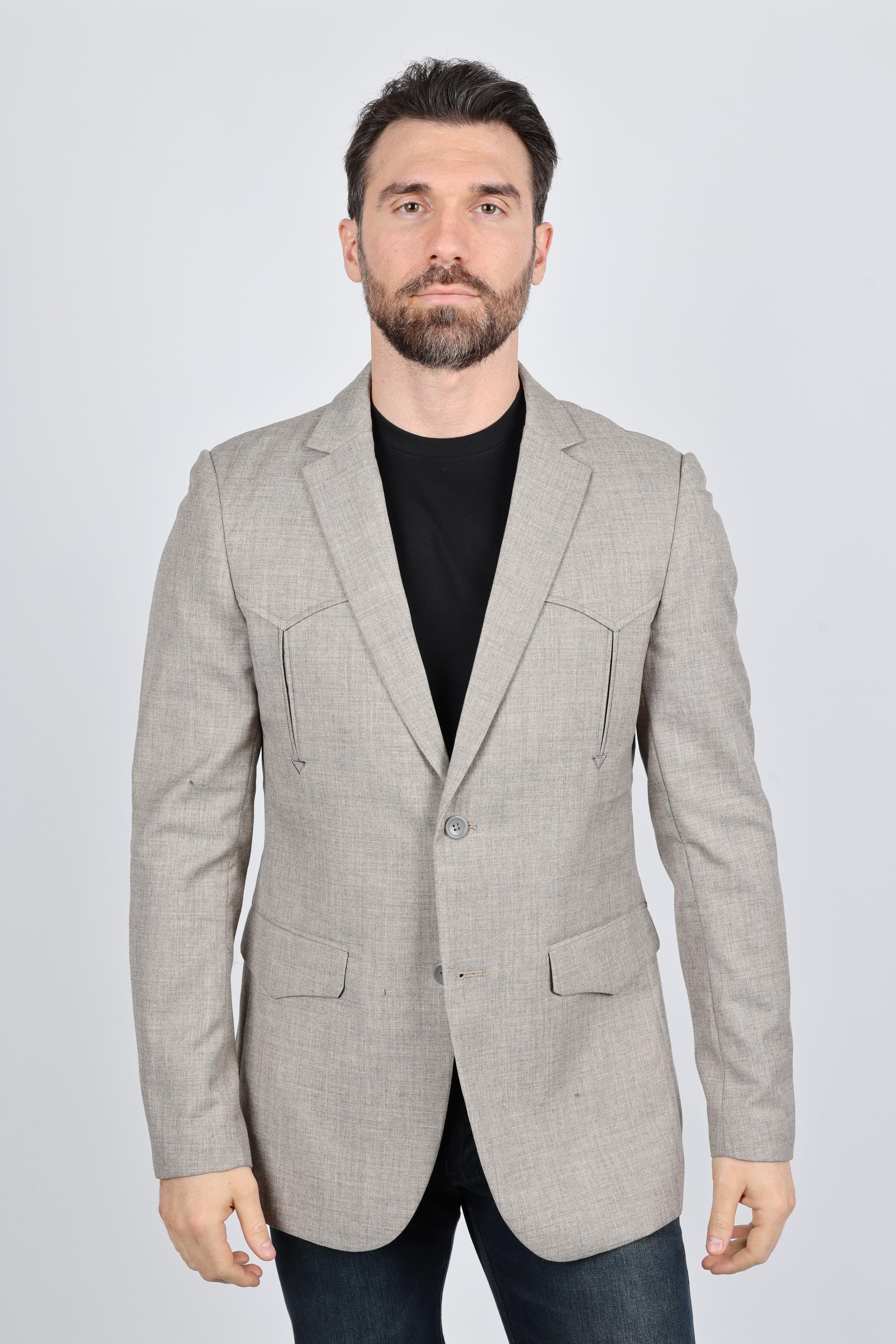 heather beige western sport coat with elbow patch men platini front