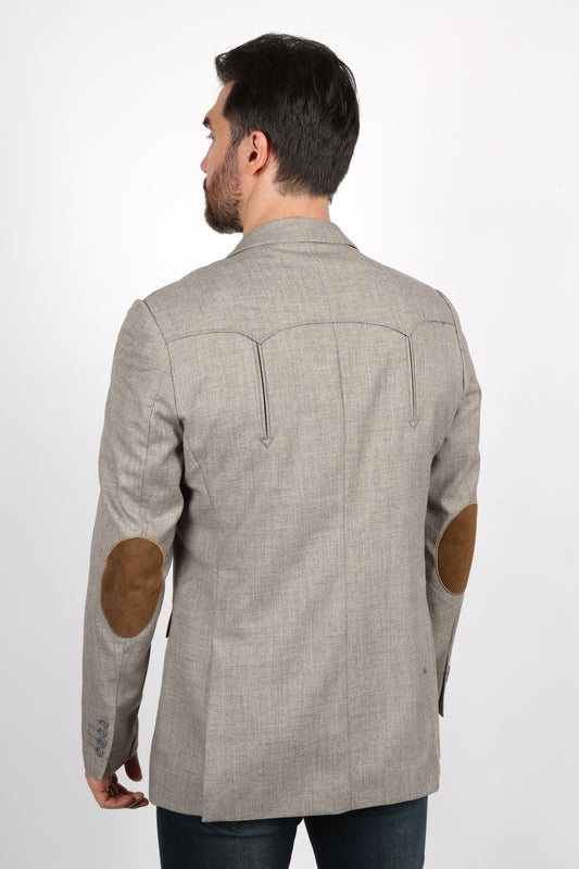 heather beige western sport coat with elbow patch men platini back
