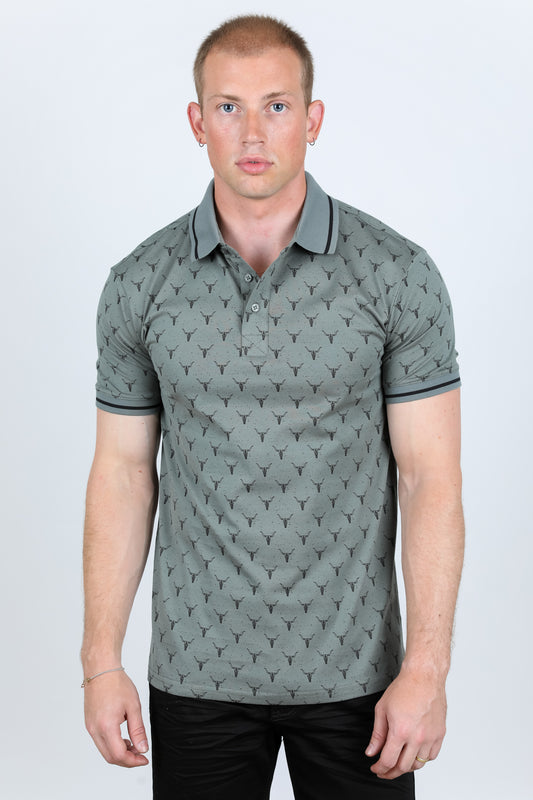 Premium Cotton Polo Shirt with Print - Gray