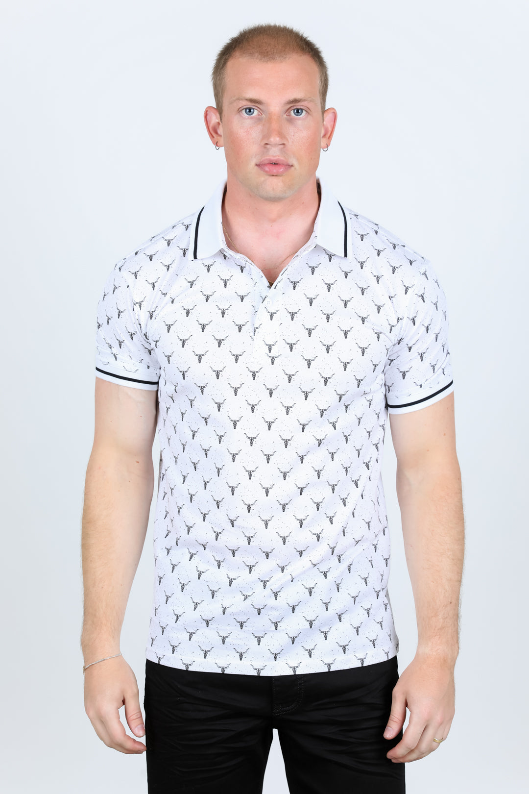 Premium Cotton Polo Shirt with Print - White