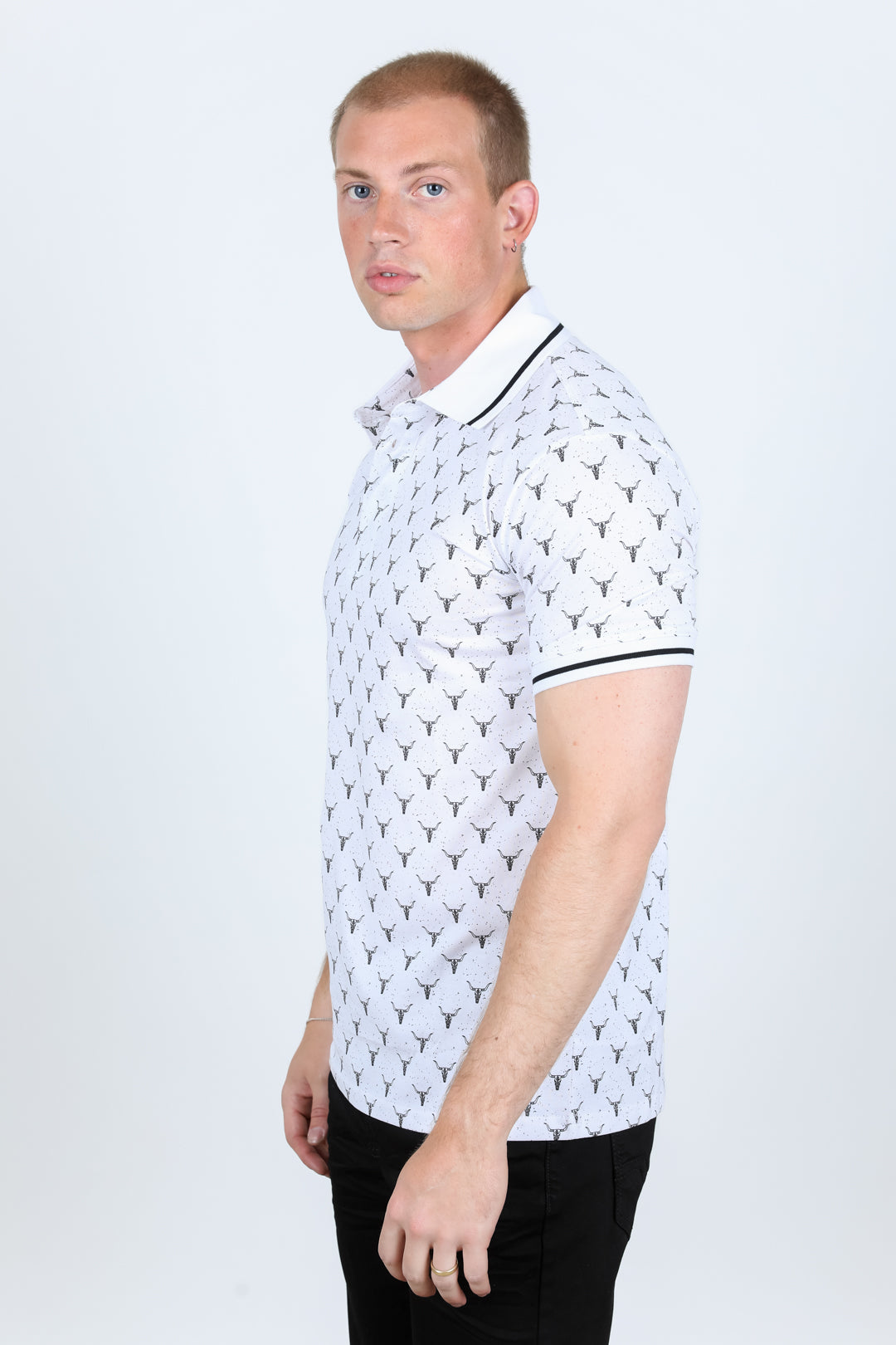 Premium Cotton Polo Shirt with Print - White