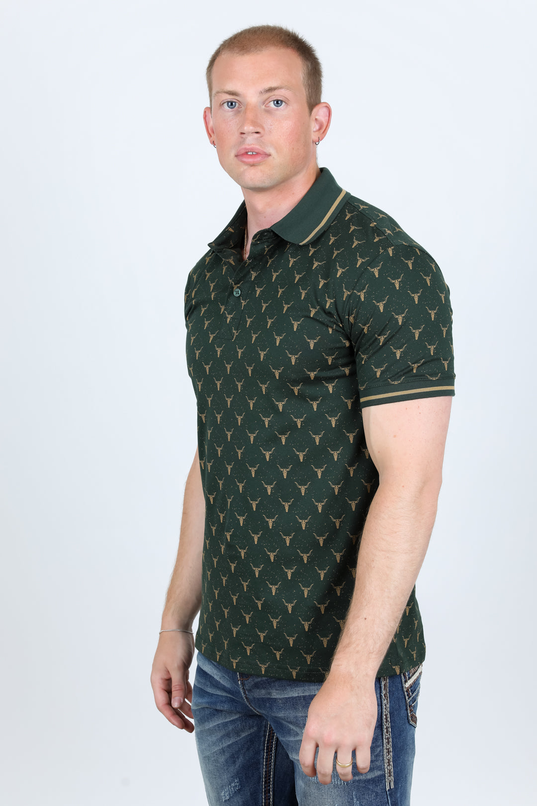 Premium Cotton Polo Shirt with Print - Olive