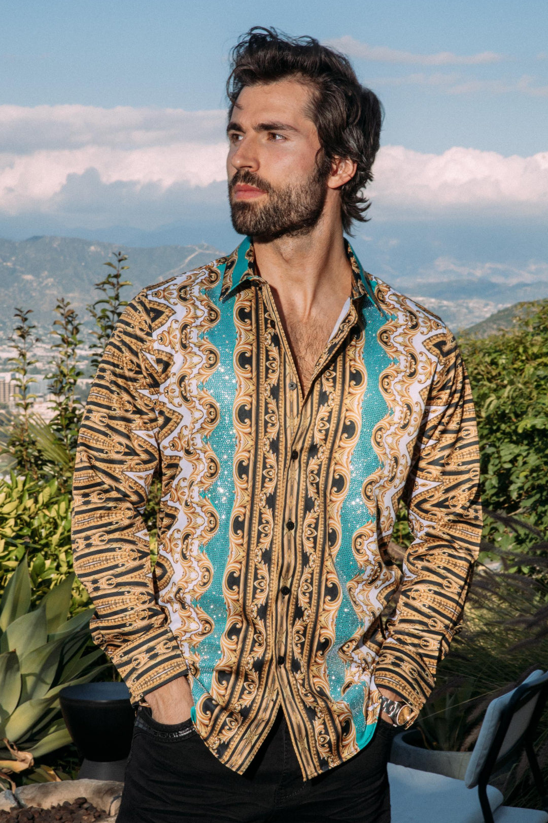 white rhinestone geometric baroque shirt platini