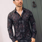 Men's Printed Black Satin LS Shirt