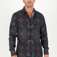 Men's Printed Black Satin LS Shirt