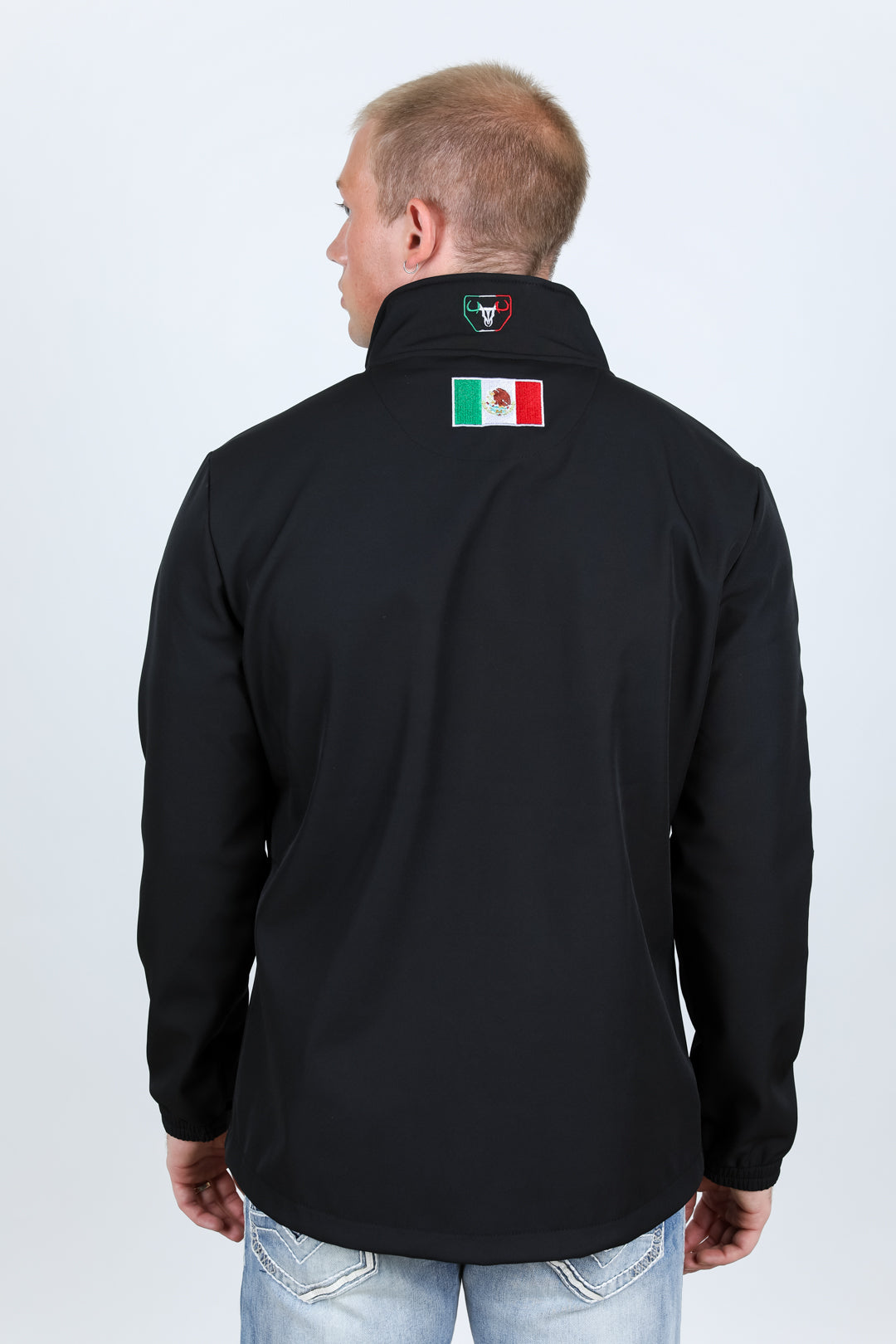 Mens Softshell Water-Resistant Jacket with Mexico Embroidery - Black