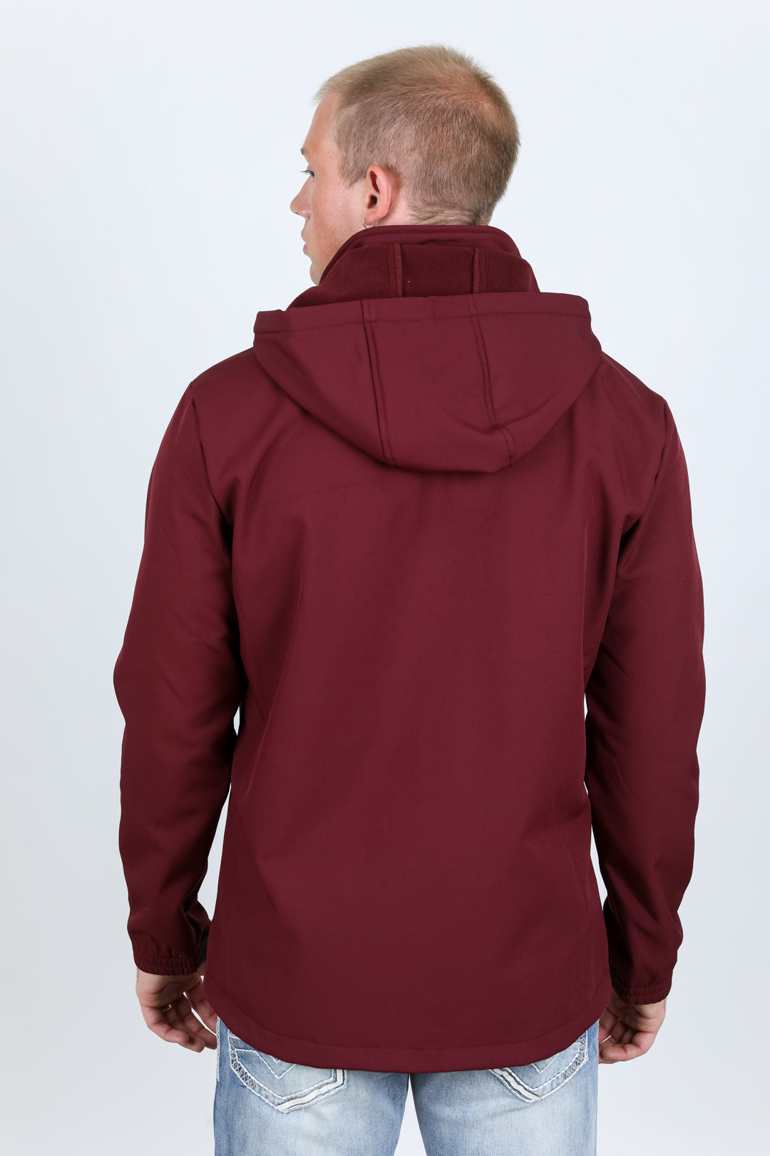 Mens Hooded Softshell Water-Resistant Jacket - Burgundy
