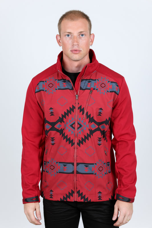 Mens Aztec Softshell Water-Resistant Jacket - Red