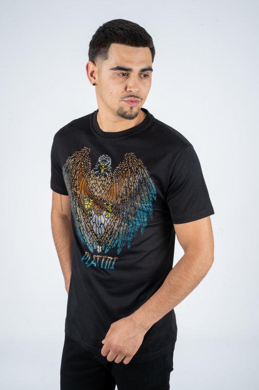 black rhinestone eagle tee front platini