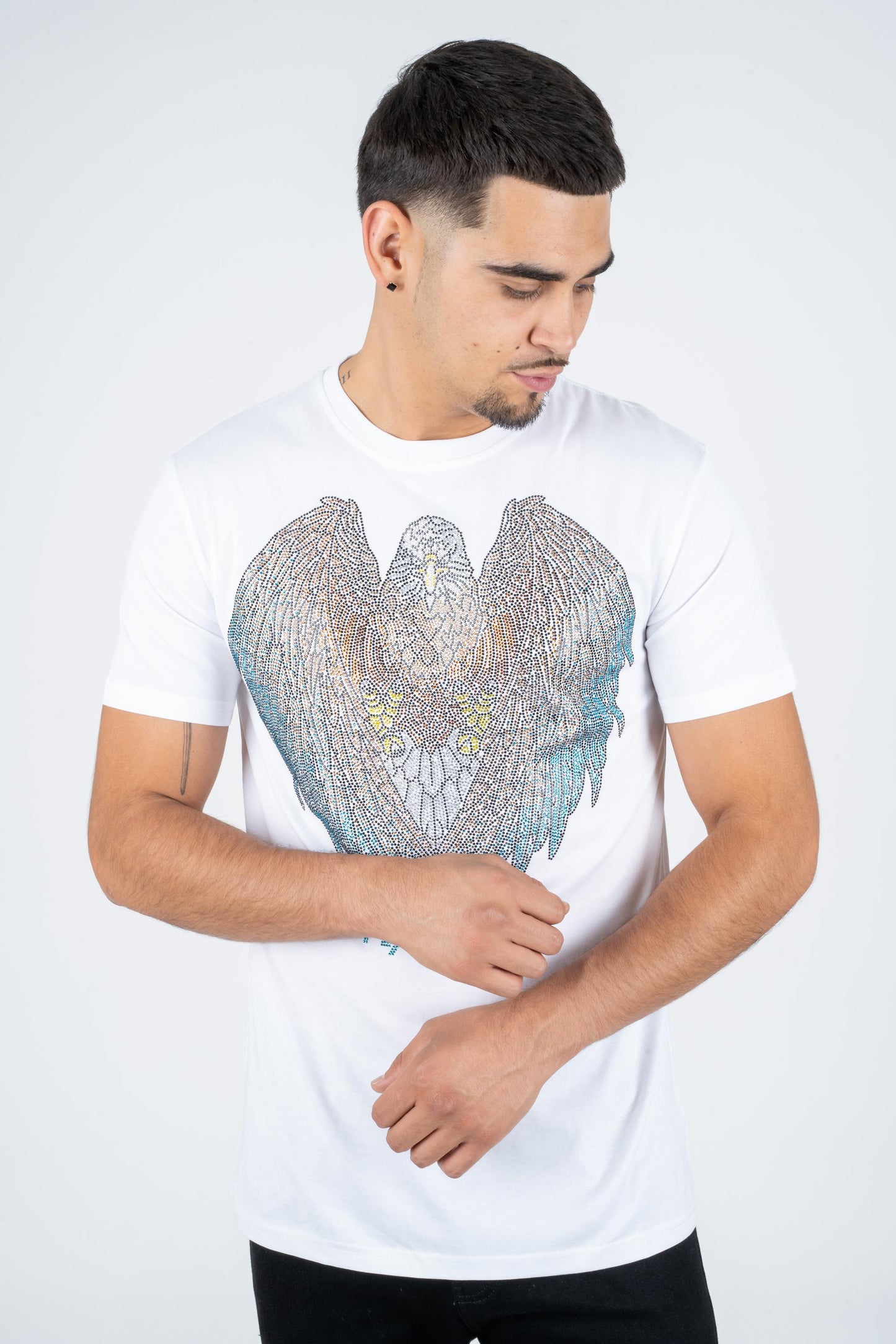 white rhinestone eagle tee front platini