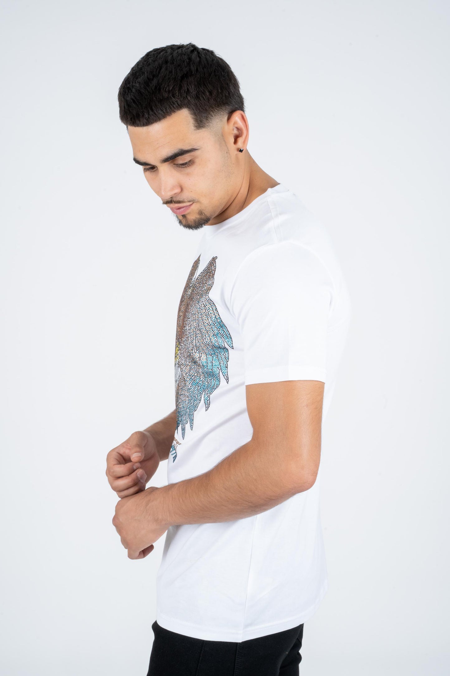 white rhinestone eagle tee side platini