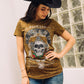 Women's Cotton American Legend Graphic Print Gold T-shirt