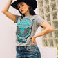 Women's Cotton American Legend Graphic Print Light Gray T-shirt