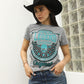 Women's Cotton American Legend Graphic Print Light Gray T-shirt