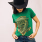 Women's Cotton American Legend Graphic Print Green T-shirt