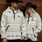 Mens Aztec Sherpa Hooded Pullover - Cream