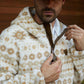 Mens Aztec Sherpa Hooded Pullover - Cream