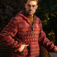 Mens Aztec Sherpa Hooded Pullover - Burgundy