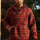 Mens Aztec Sherpa Hooded Pullover - Burgundy