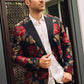 Men's Double Button Dark Blue Woven Printed Blazer