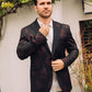 Men's Double Button Black Woven Printed Blazer