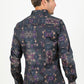 Floral Print Satin Shirt - Black