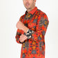 Floral Print Satin Shirt - Red