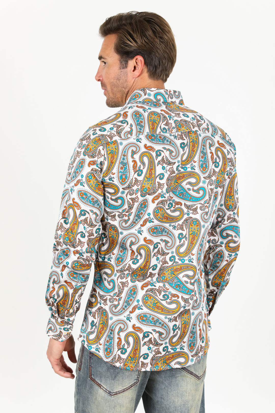 Satin Cotton/Spandex Long Sleeve Shirt Gold Platini Fashion