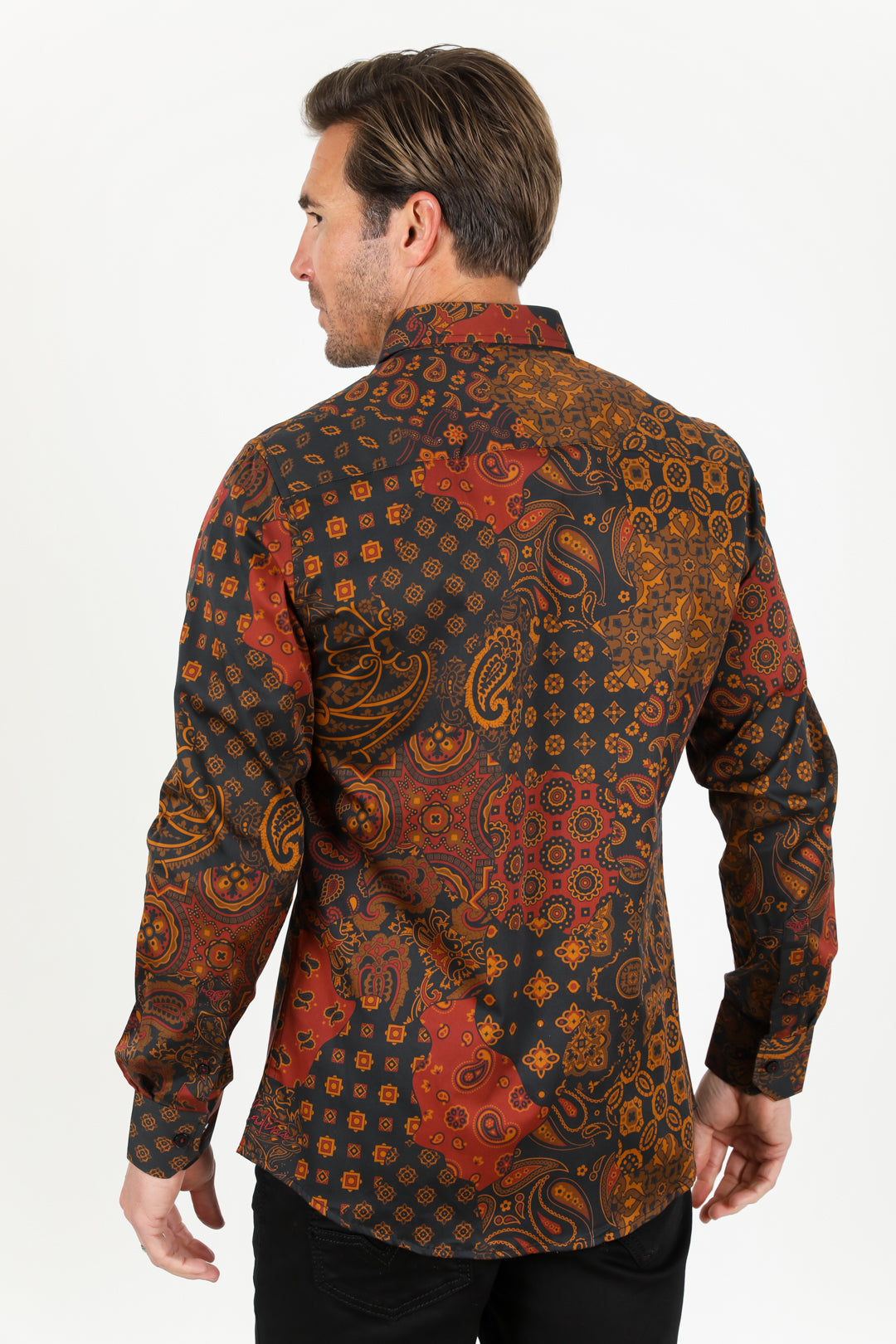 Satin Cotton/Spandex Long Sleeve Shirt Black Platini Fashion