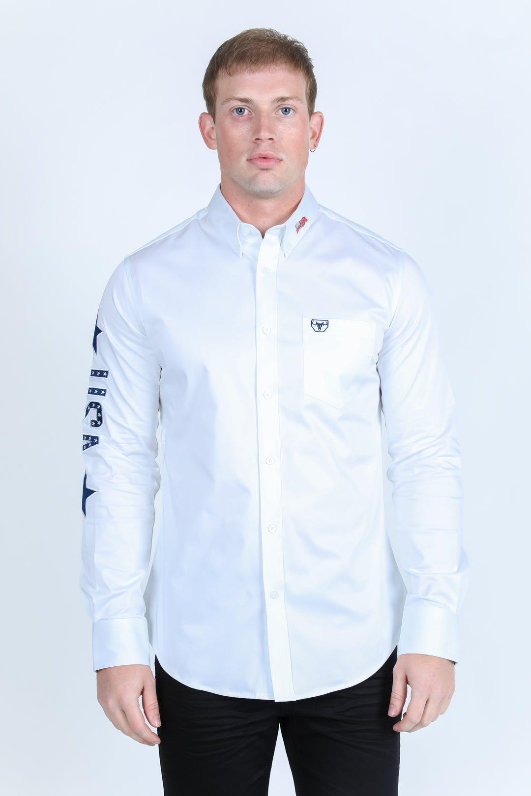 Mens Cotton Modern Fit Stretch USA Embroidery Shirt
