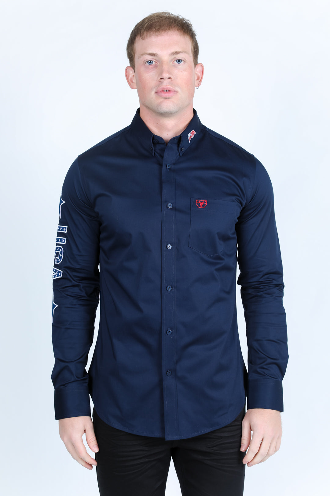 Mens Cotton Modern Fit Stretch USA Embroidery Shirt