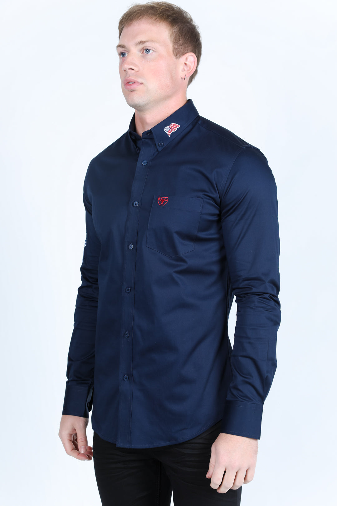 Mens Cotton Modern Fit Stretch USA Embroidery Shirt