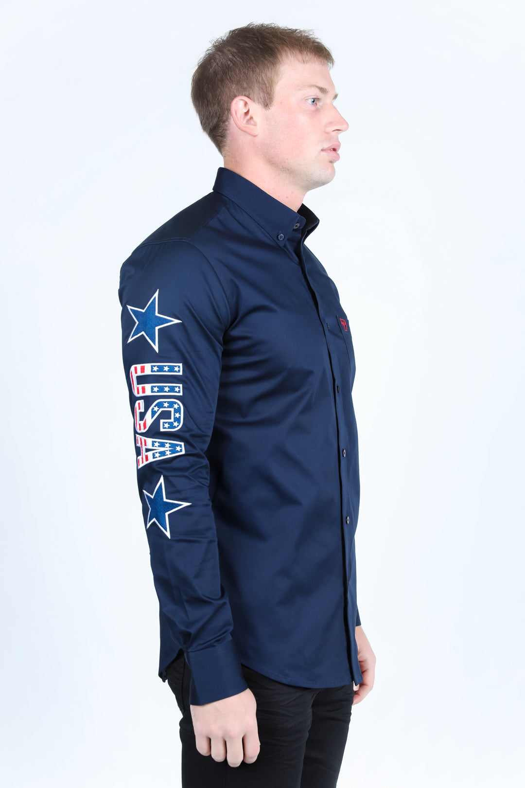 Mens Cotton Modern Fit Stretch USA Embroidery Shirt