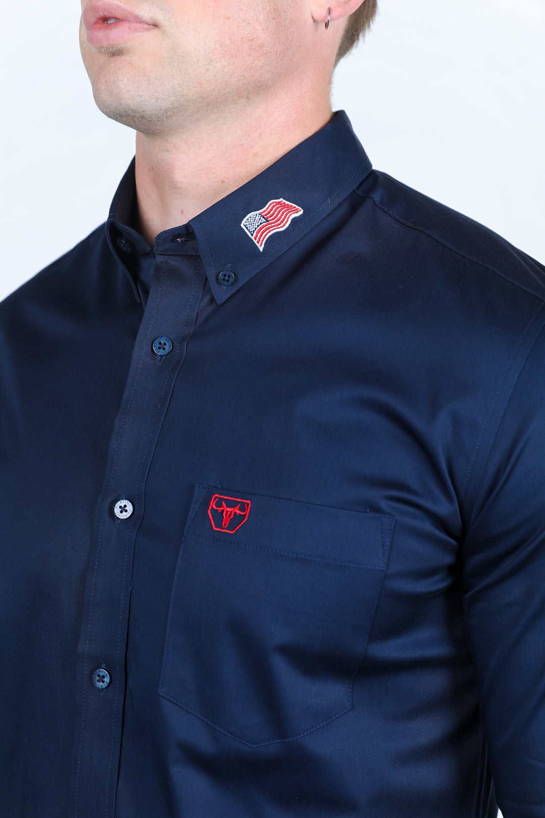 Mens Cotton Modern Fit Stretch USA Embroidery Shirt