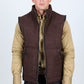 Men's Fur Lined Quilted Faux Suede Vest - Dark Brown