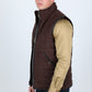 Men's Fur Lined Quilted Faux Suede Vest - Dark Brown