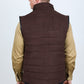 Men's Fur Lined Quilted Faux Suede Vest - Dark Brown