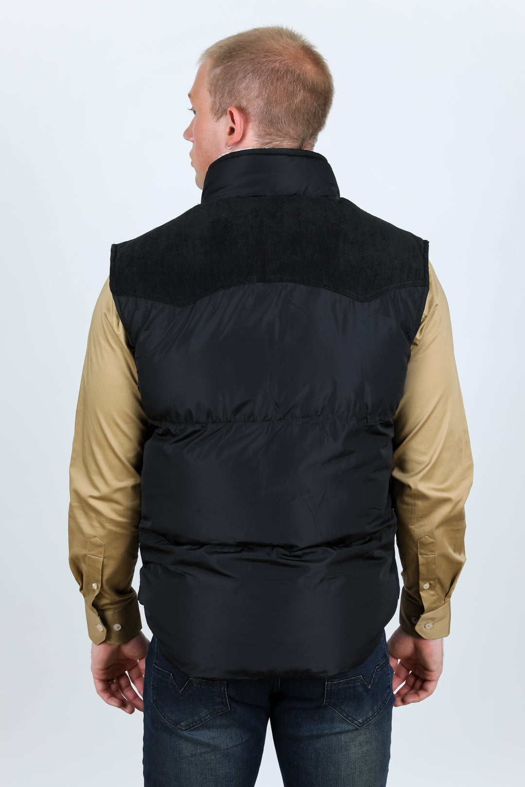 Men's Fur Lined Quilted Puffer Vest - Black
