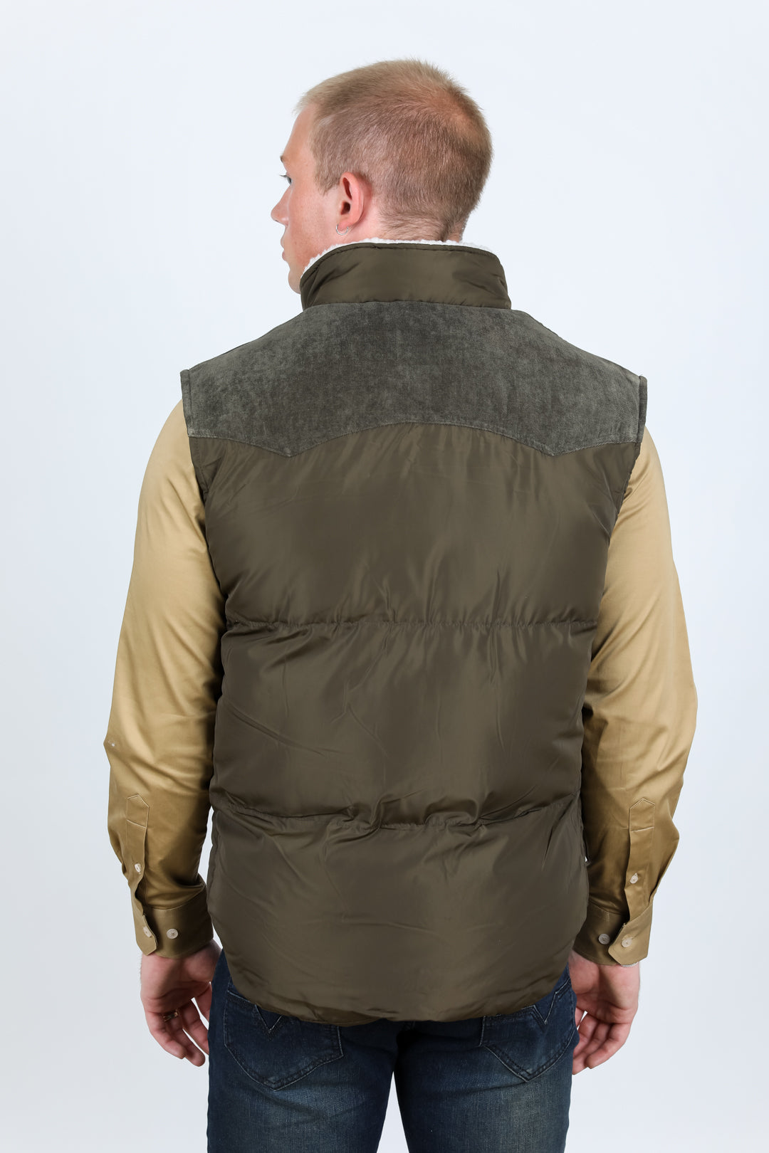 Men's Fur Lined Quilted Puffer Vest - Olive