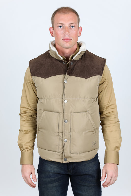 Men's Fur Lined Quilted Puffer Vest - Khaki