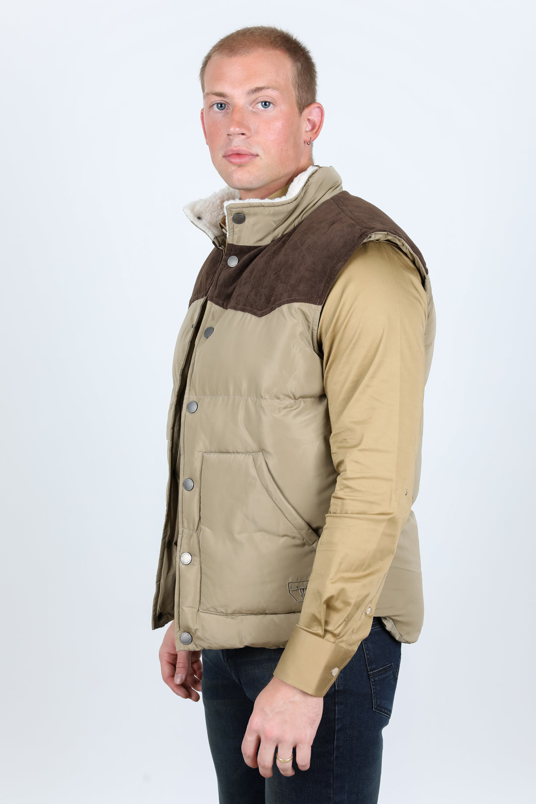Men's Fur Lined Quilted Puffer Vest - Khaki