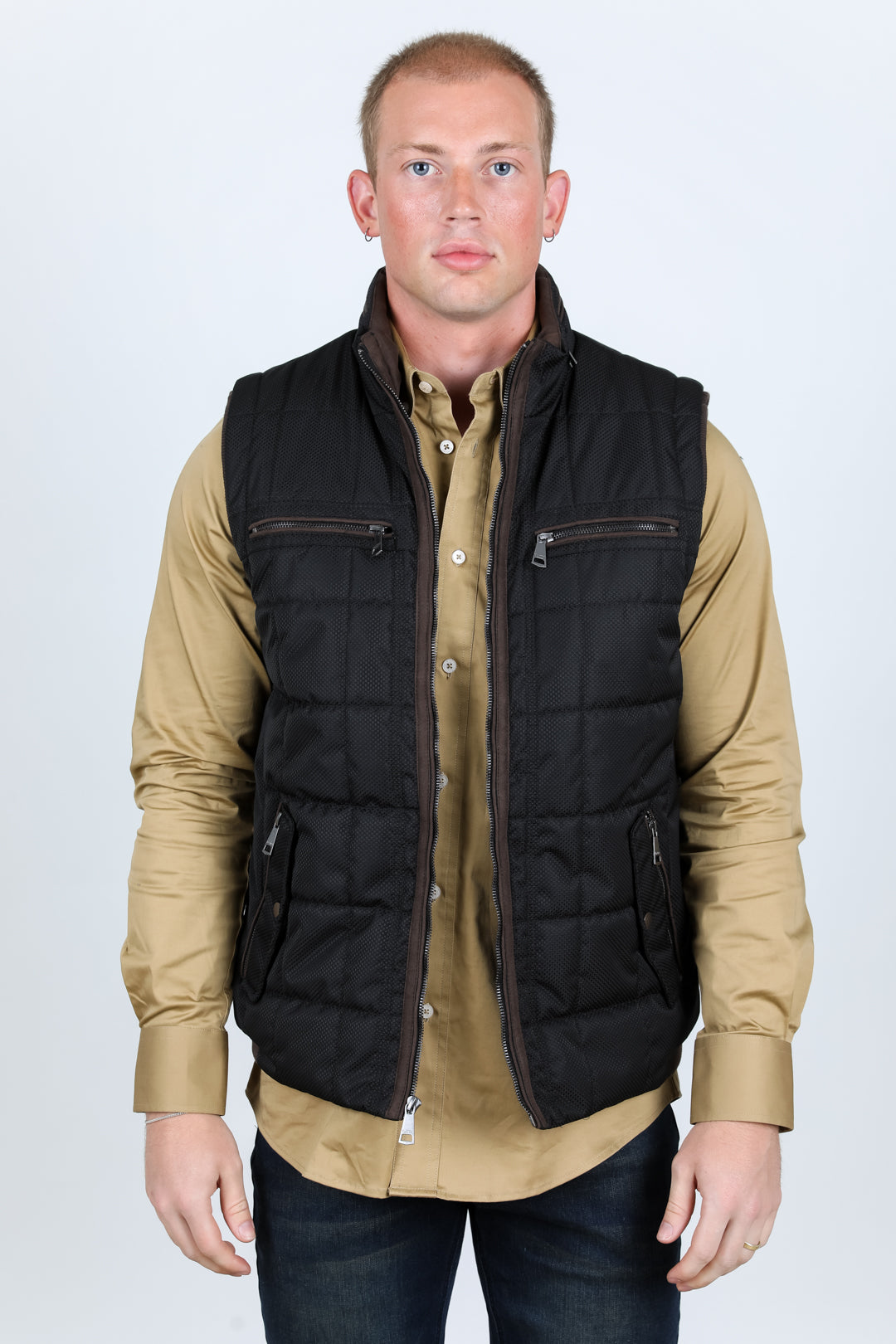 Men's Quilted Fur Lined Vest - Black