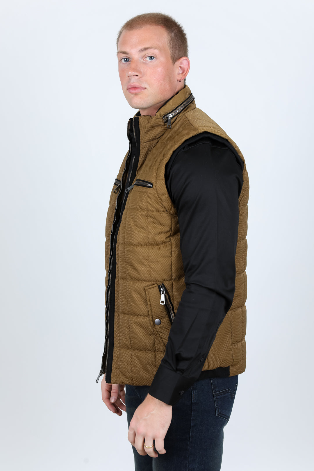 Men's Quilted Fur Lined Vest - Camel