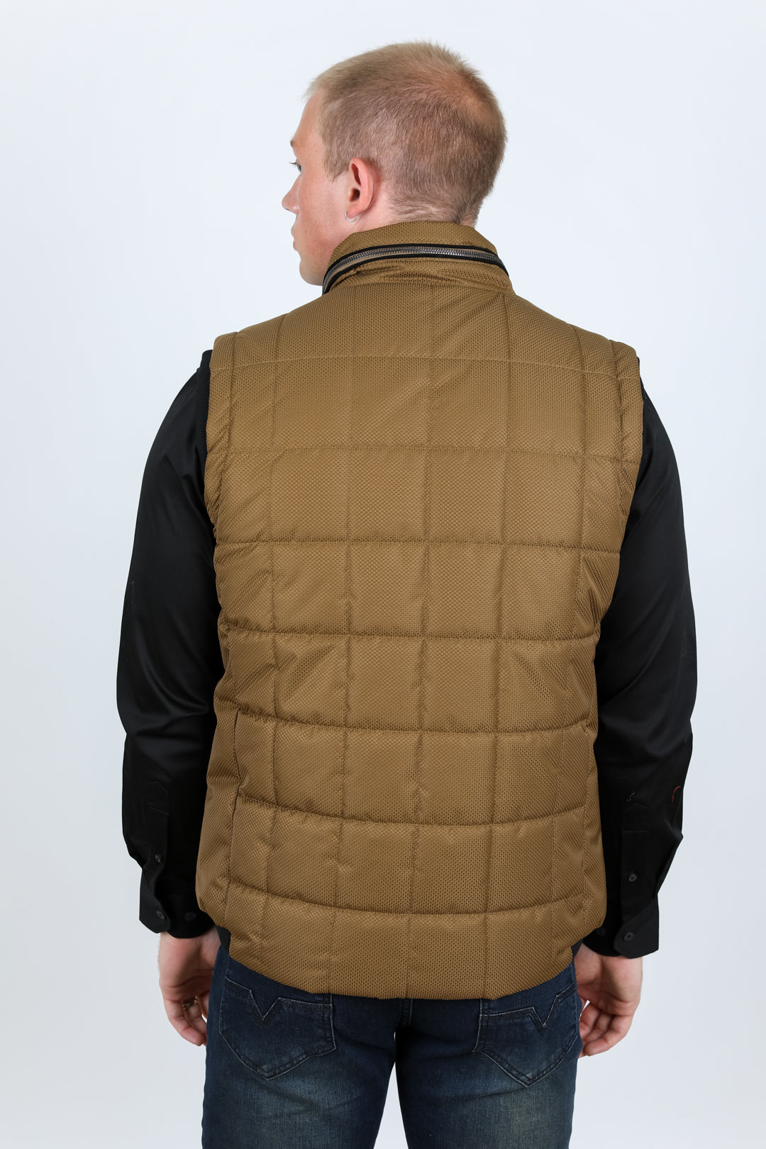 Men's Quilted Fur Lined Vest - Camel